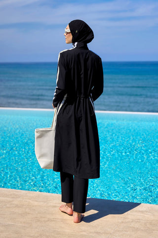 Marina Black Full Coverage Modest Swimsuit - M2529 - By Baano