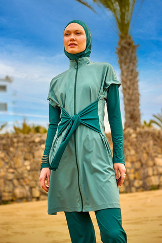 Olive Modest Burkini Set – High Collar Full Coverage Swimwear M2523-1 - By Baano