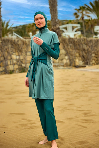 Olive Modest Burkini Set – High Collar Full Coverage Swimwear M2523-1 - By Baano
