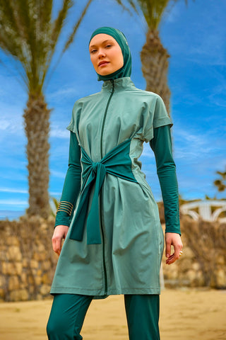 Olive Modest Burkini Set – High Collar Full Coverage Swimwear M2523-1 - By Baano