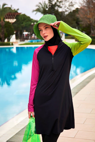 Stretchy Black Full-Coverage Modest Swimsuit M2476 - By Baano