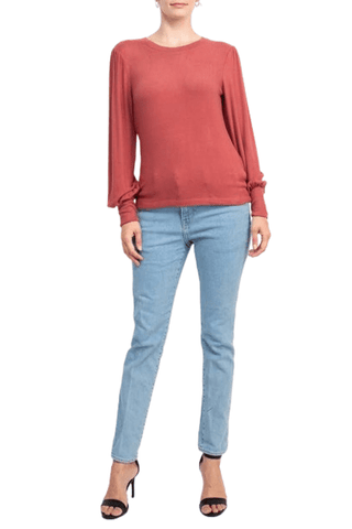Catherine Malandrino Crew Neck Long Sleeve Elastic Cuff’s Solid Knit Top - Glamourous Grace