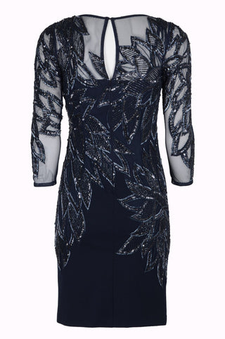 Aidan Mattox Scoop Neck 3/4 Sleeve Keyhole Back Embellished Mesh Dress - Glamourous Grace