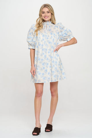 Azure Floral Short Sleeve Dress