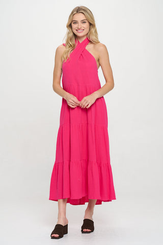 Fuchsia Island Halter Maxi Dress