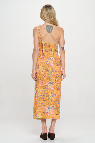 Golden Shoreline One Shoulder Wrap Midi Dress
