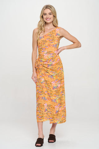 Golden Shoreline One Shoulder Wrap Midi Dress