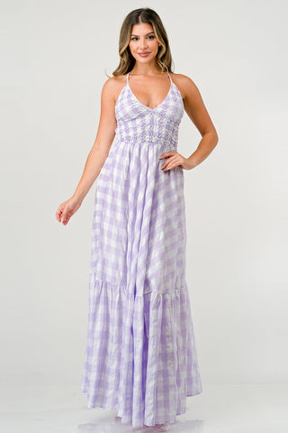 Lilac Gingham Mia Maxi Dress