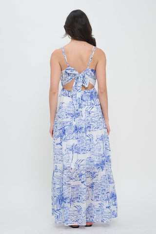 Santorini Coastal Sketch Maxi Dress