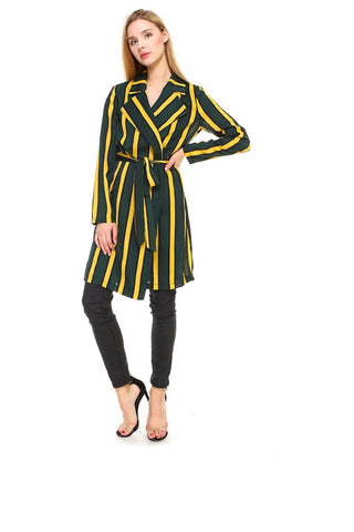 Trench Coat Multi Stripe Long Line Belted Jacket - By Baano