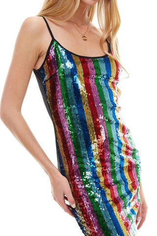 Multi Sequins Stripe Tank Mini Dress