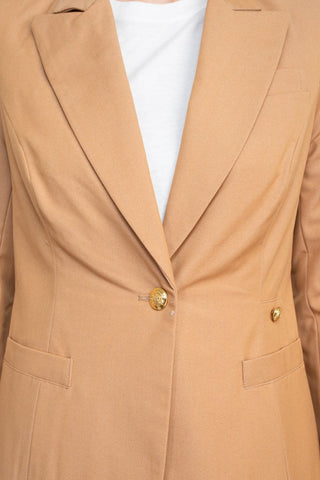 Nanette Nanette Lepore Notched Collar Long Sleeve One Button Closure Stretch Crepe Jacket with Mid Waist Pencil Cut Pants - Glamourous Grace
