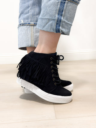 Nick Fringe Sneaker Wedge in Black