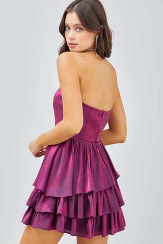 Open Shoulder Ruffle Mini Dress
