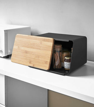 Bread Box with Cutting Board Lid - Steel + Wood - By Baano