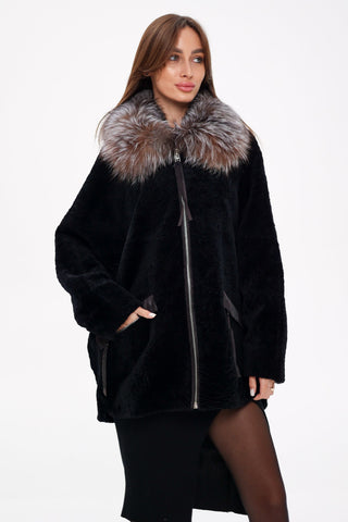 Palermo Genuine Astrakhan Silver Fox Trim Coat