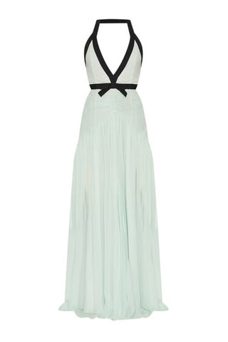 Penelope Halter Open-Back Evening Gown in Mint - By Baano