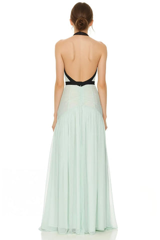 Penelope Halter Open-Back Evening Gown in Mint - By Baano