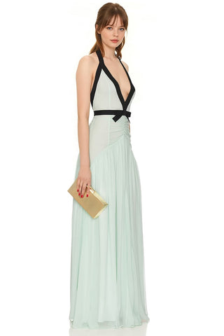 Penelope Halter Open-Back Evening Gown in Mint - By Baano