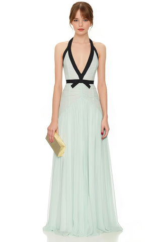 Penelope Halter Open-Back Evening Gown in Mint - By Baano