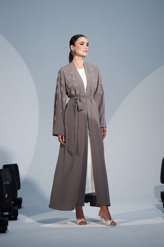 Handmade Crystal Embellished Motifs Abaya-Kimono - By Baano
