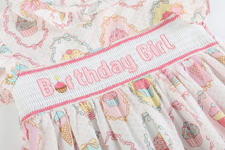 Pink and White Birthday Girl Smocked Dress
