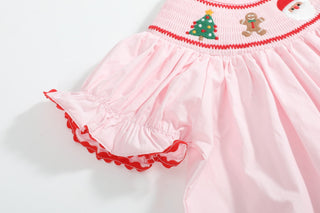 Pink Christmas Smocked Bishop Dress