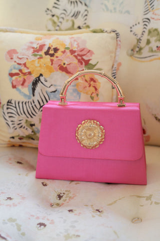 Pink Faille Lulu with Gold Handle Handbag - Gold Charms