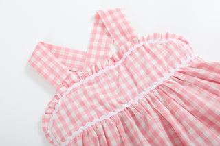 Pink Gingham Check Layered Sundress