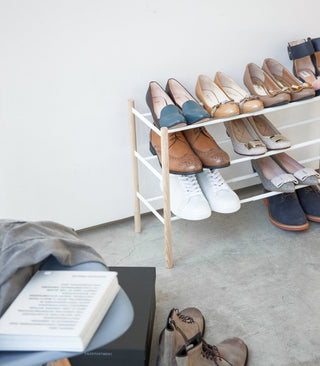 Expandable Shoe Rack (18" H) - Steel + Wood Yamazaki Home