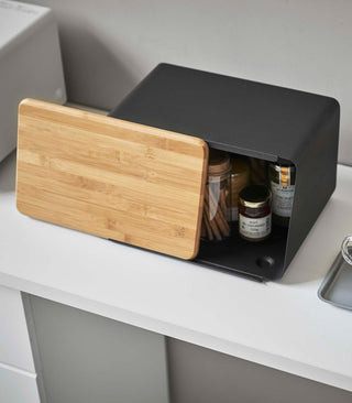 Bread Box with Cutting Board Lid - Steel + Wood - By Baano