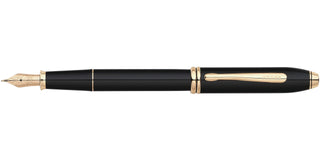 Townsend® Black Lacquer with 23KT Gold-Plated Appointments and Solid 18KT Gold Medium Nib Fountain Pen - By Baano