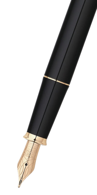 Townsend® Black Lacquer with 23KT Gold-Plated Appointments and Solid 18KT Gold Medium Nib Fountain Pen - By Baano