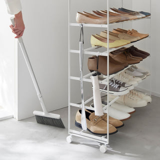 Rolling Five-Tier Shoe Rack (" H) - Steel + Wood - By Baano