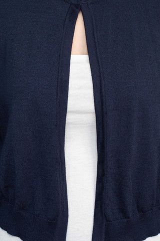 Luxxe Lane Crew Neck Long Sleeve Lace Back Hook Closure Knit Cardigan - Glamourous Grace