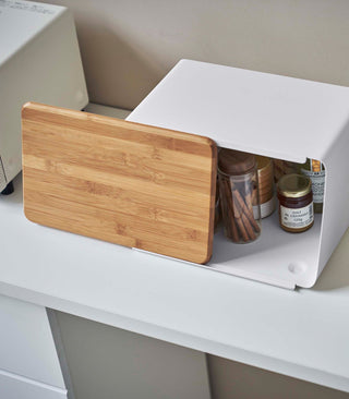 Bread Box with Cutting Board Lid - Steel + Wood - By Baano