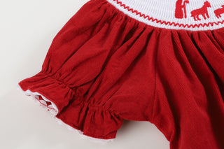 Red Corduroy Christmas Nativity Smocked Bishop Dress