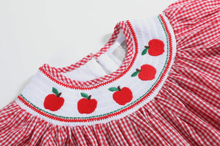 Red Gingham Apple Smocked Bishop Dress