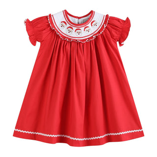Red Santa Smocked Ruffle Bishop Dress