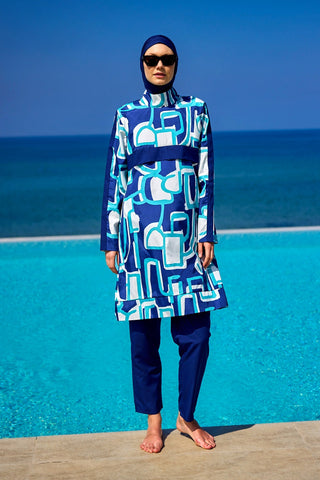 Navy Blue Full Coverage Modest Swimwear Set for Women R2513 Marina Modest