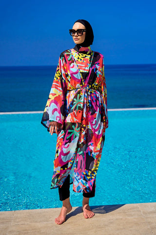 Rivamera Tropical Print Chiffon Kimono - RP2510 - By Baano