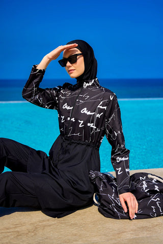 Black Full Coverage Modest Swimwear Set for Women R2501 - By Baano
