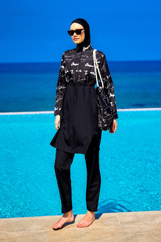 Black Full Coverage Modest Swimwear Set for Women R2501 - By Baano