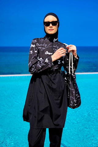 Black Full Coverage Modest Swimwear Set for Women R2501 - By Baano