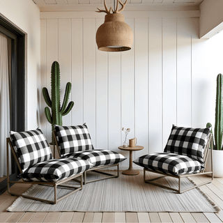 Black Check Outdoor Slipcovers, Compatible with IKEA Havsten - Made to Order