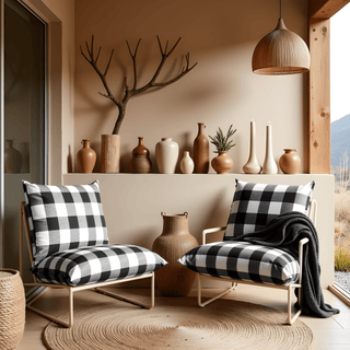 Black Check Outdoor Slipcovers, Compatible with IKEA Havsten - Made to Order
