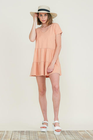Ruffle Hem Short Sleeve 2 Layered Mini Dress