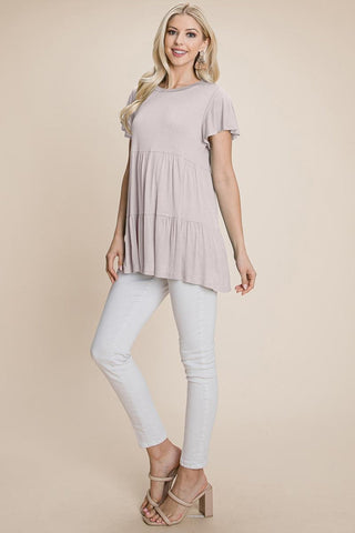Tiered Pleated Ruffle Tunic Shirt Mini Dress