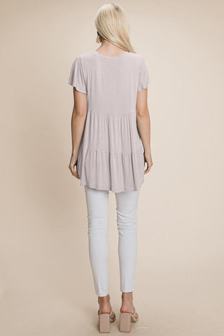 Tiered Pleated Ruffle Tunic Shirt Mini Dress