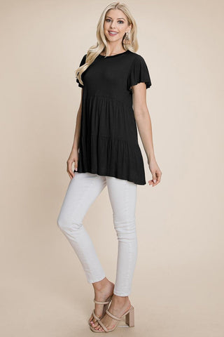 Tiered Pleated Ruffle Tunic Shirt Mini Dress